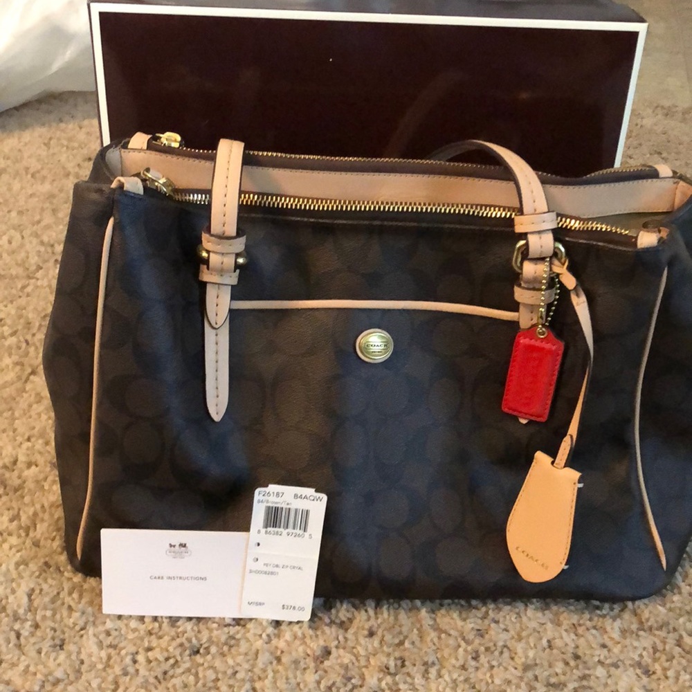 Coach brown & tan leather tote
